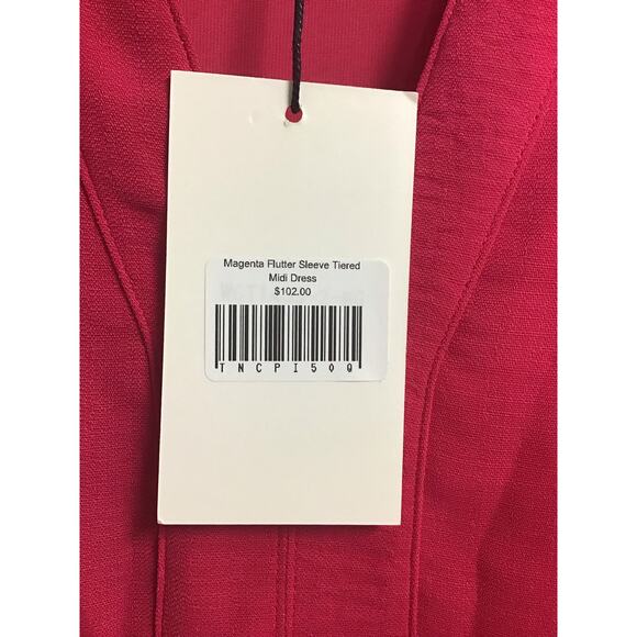 THML Magenta Flutter‎ Sleeved Tiered Dress Midi Size Small NWT - Picture 4 of 7